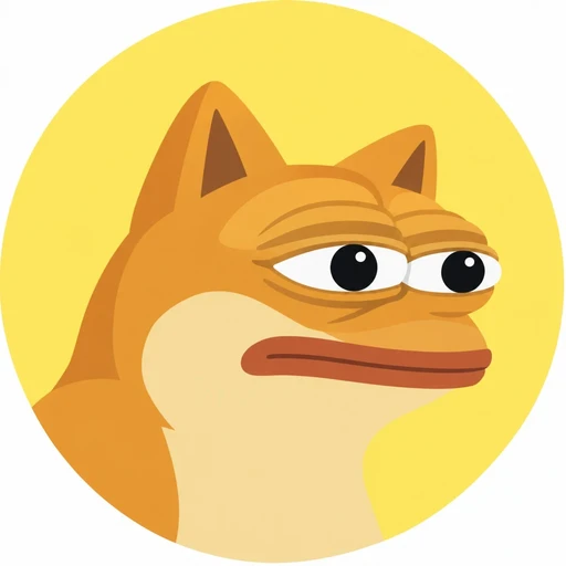Doge Pepe on a bright yellow background.